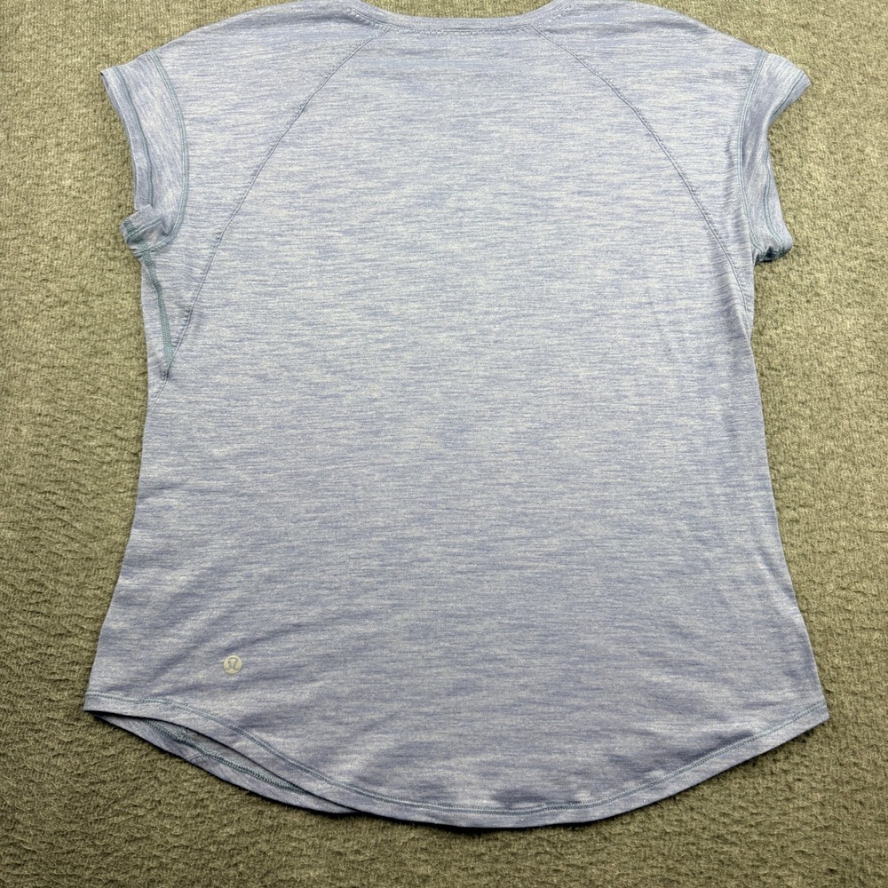 Lululemon Heathered Blue Cap Sleeve Activewear Tee Curved Hem Yoga Shirt Size 6
